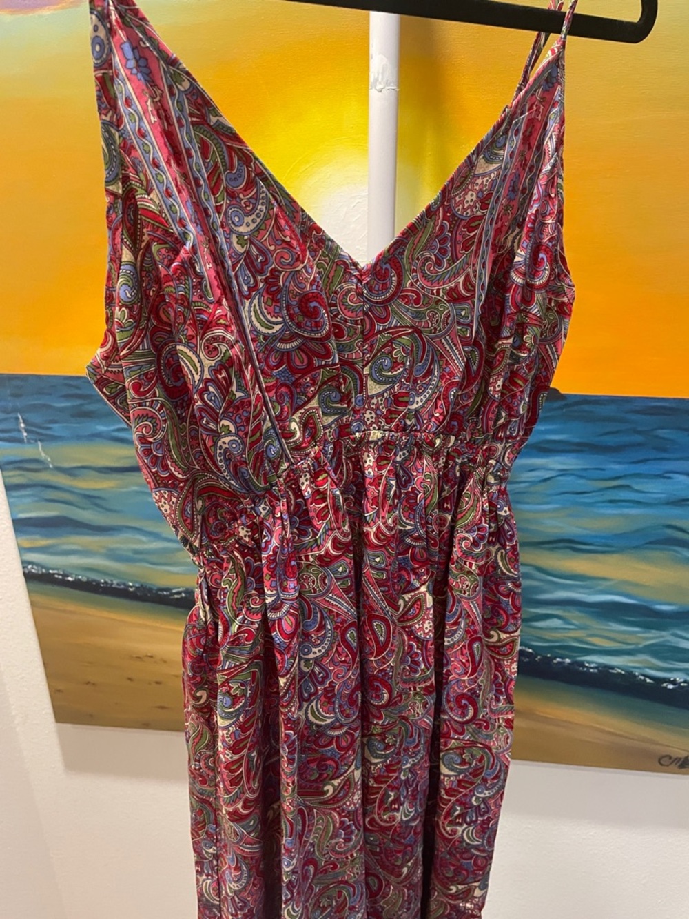 Boho Silk Paisley Maxi Dress with Spaghetti Straps - Picture 3 of 6
